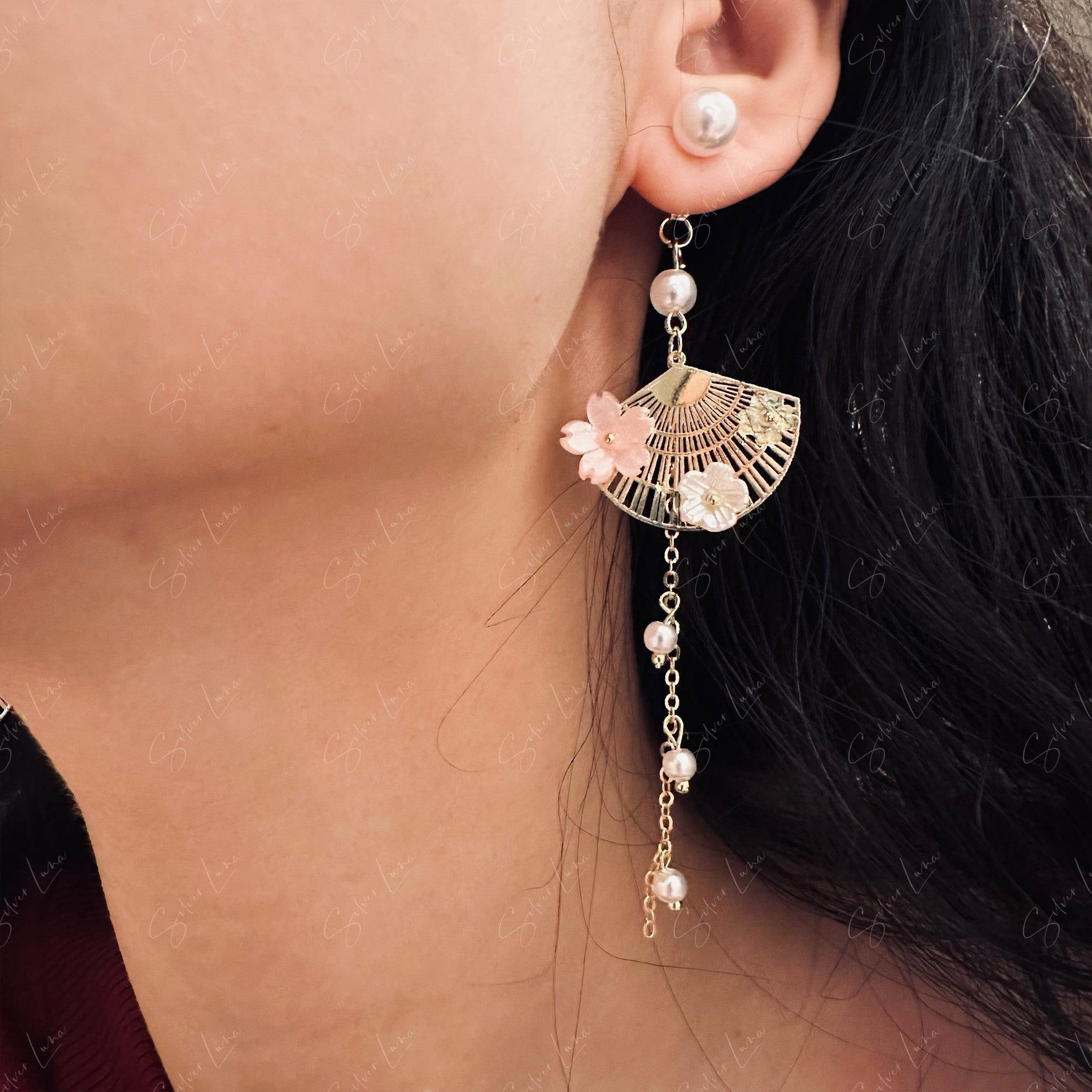 asymmetric fan drop earrings