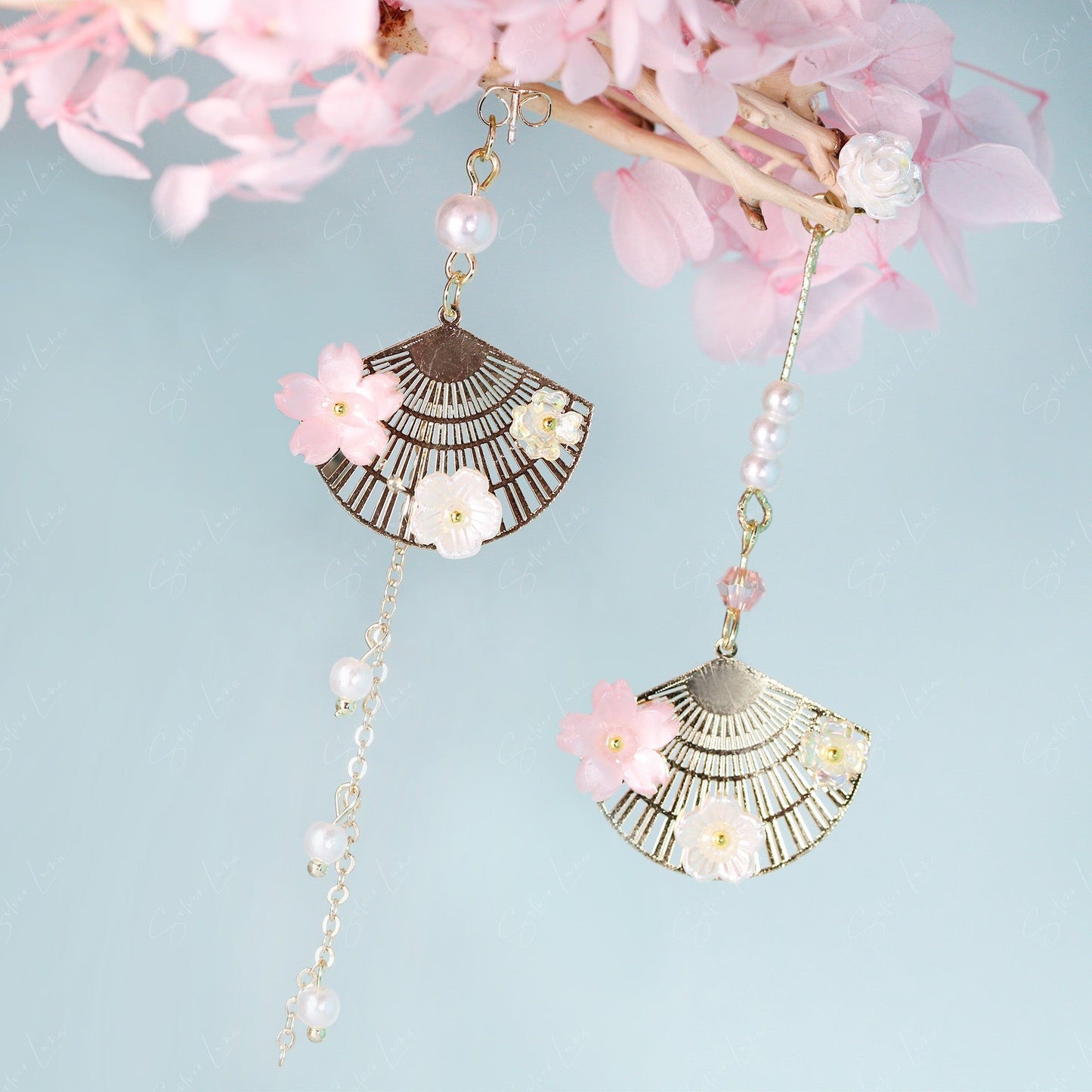 japanese fan dangle drop earrings