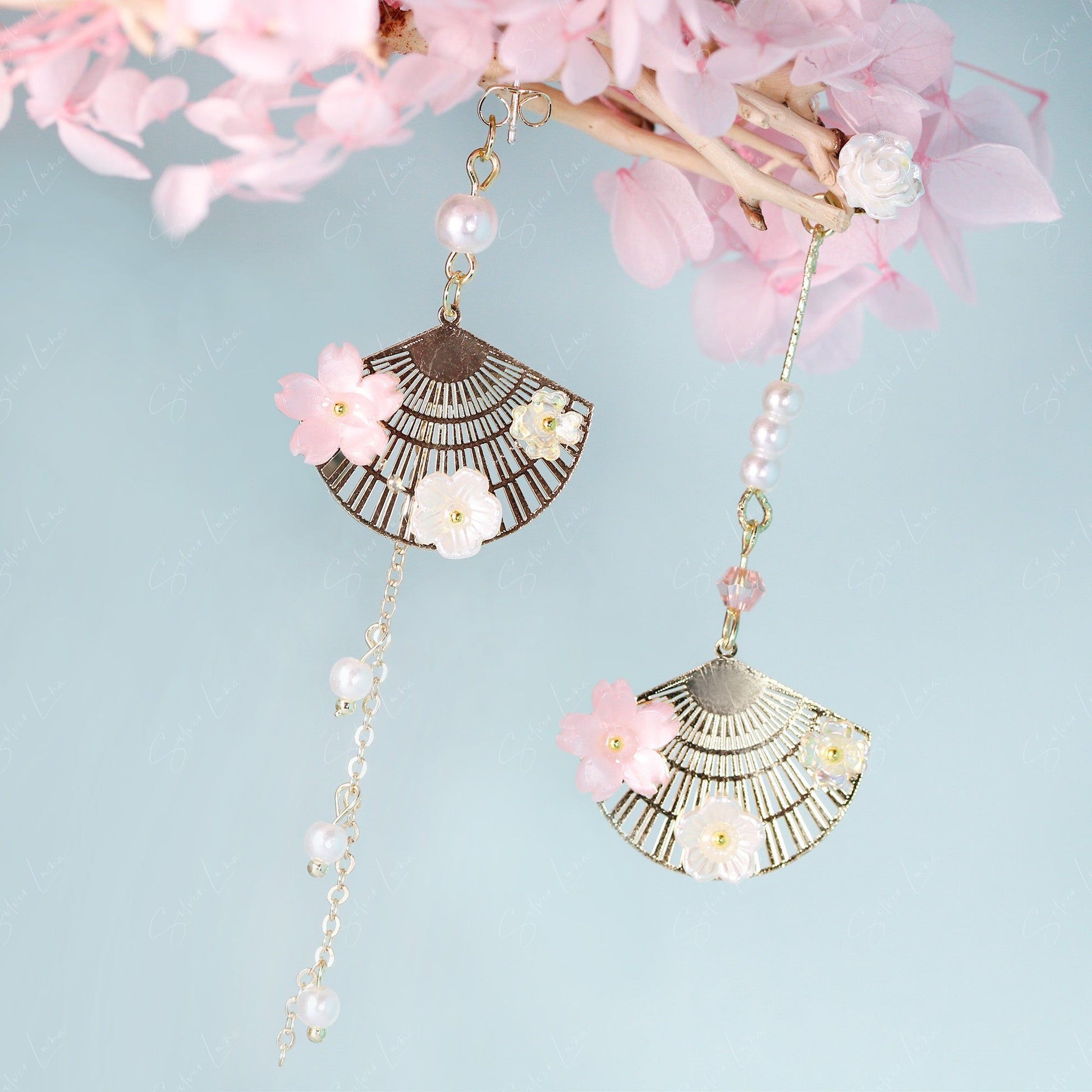 japanese fan dangle drop earrings