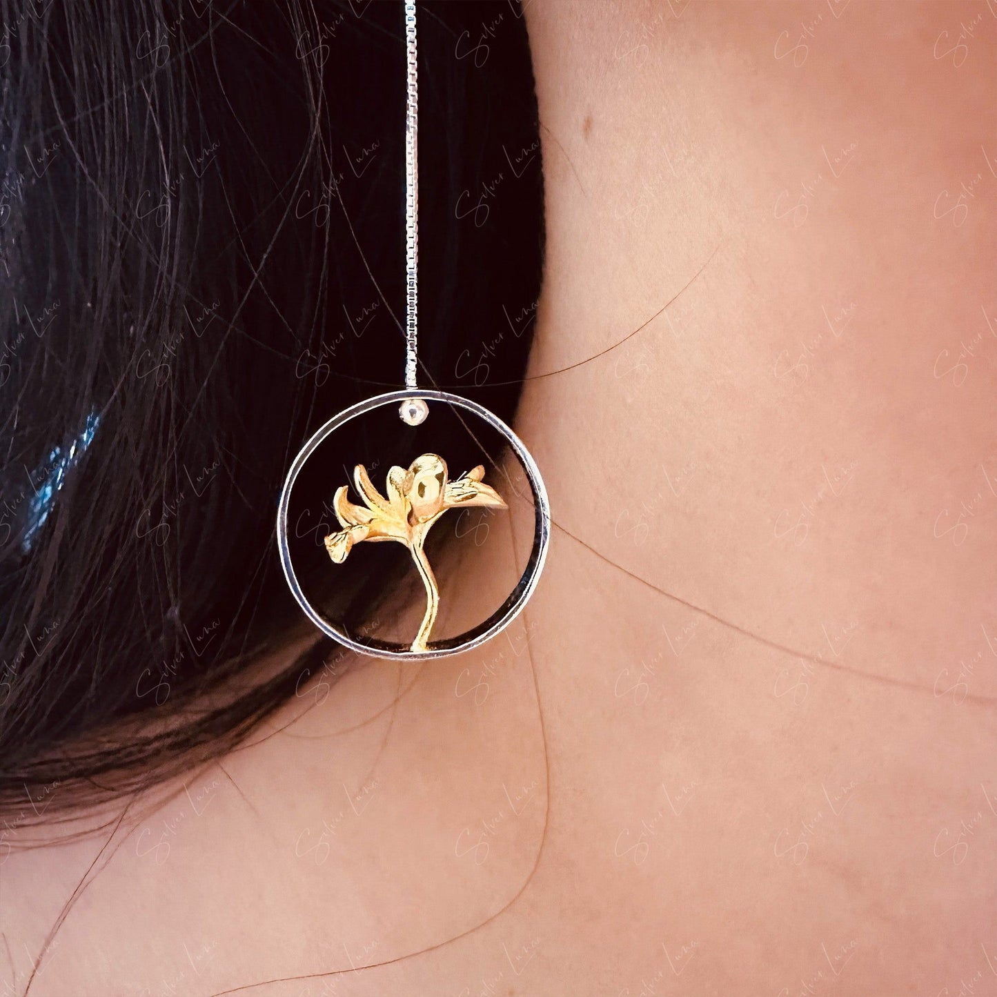 flower dangle drop earrings