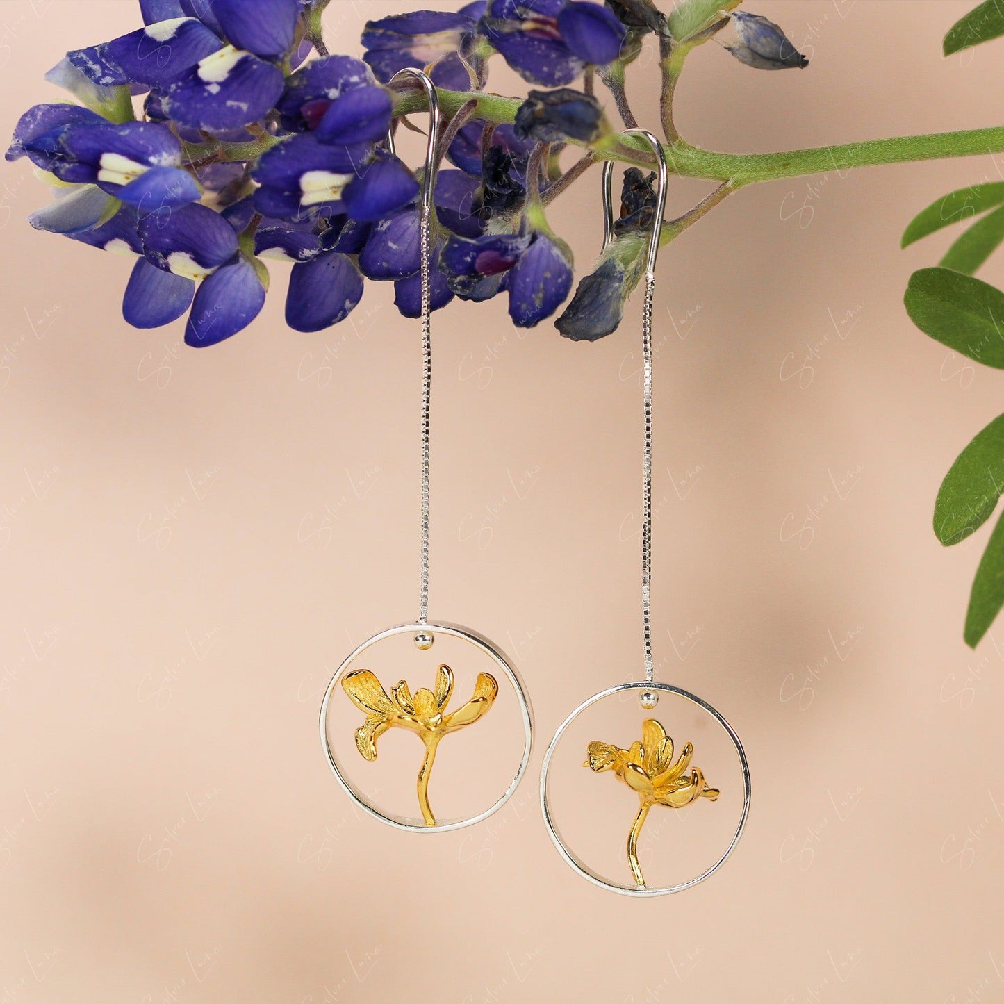 floating lotus flower drop earrings