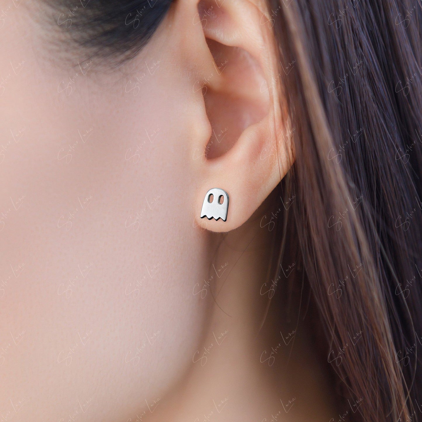 Ghost sterling silver stud earrings