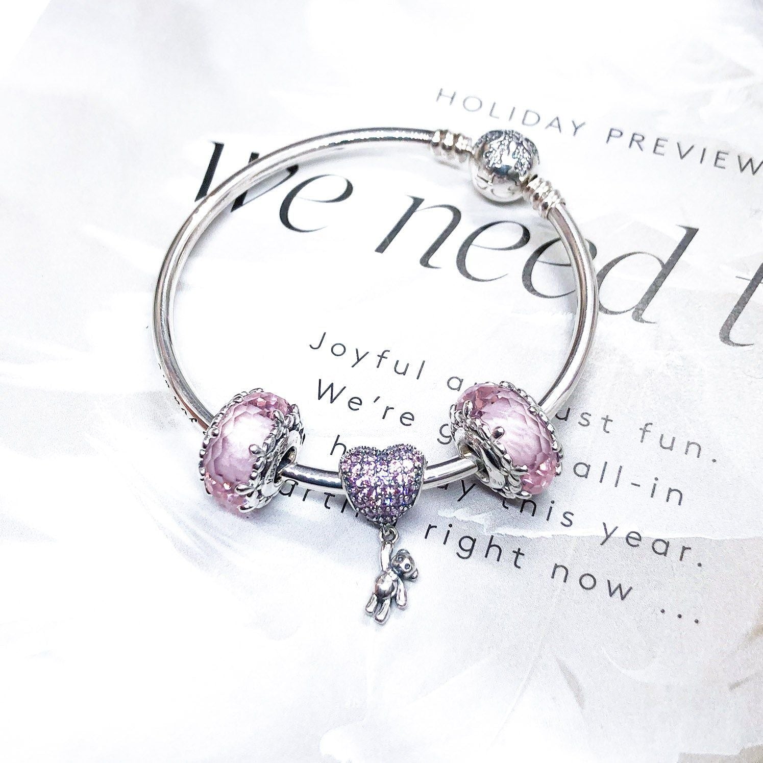 pink Murano glass bead charm for bracelet