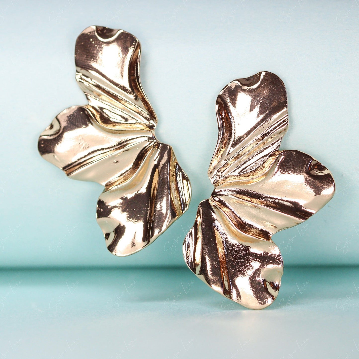 Golden flower big statement earrings