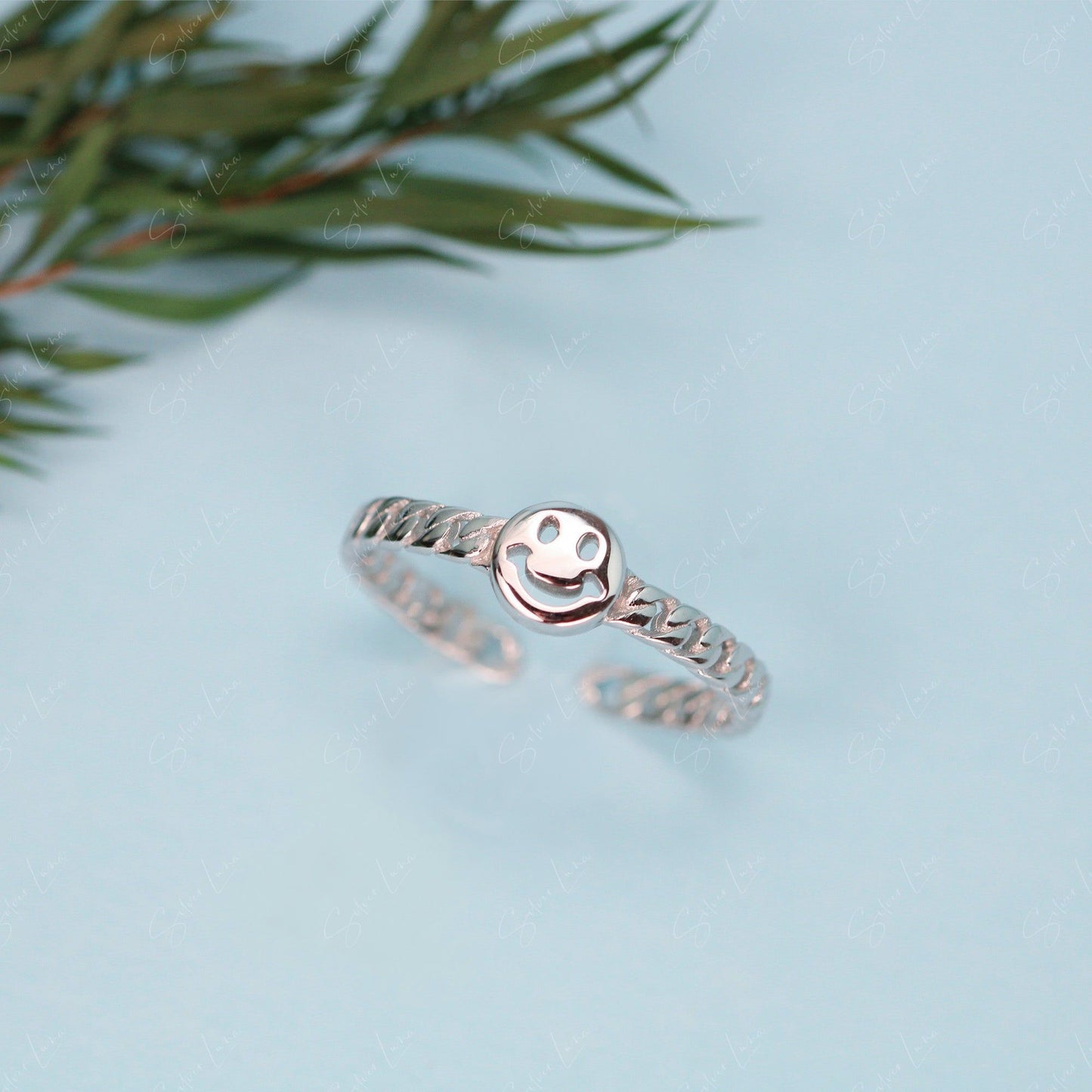 Happy face adjustable sterling silver ring