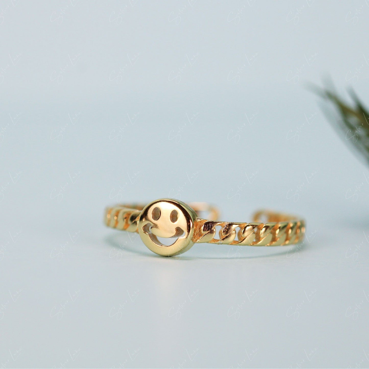 Happy face adjustable sterling silver ring