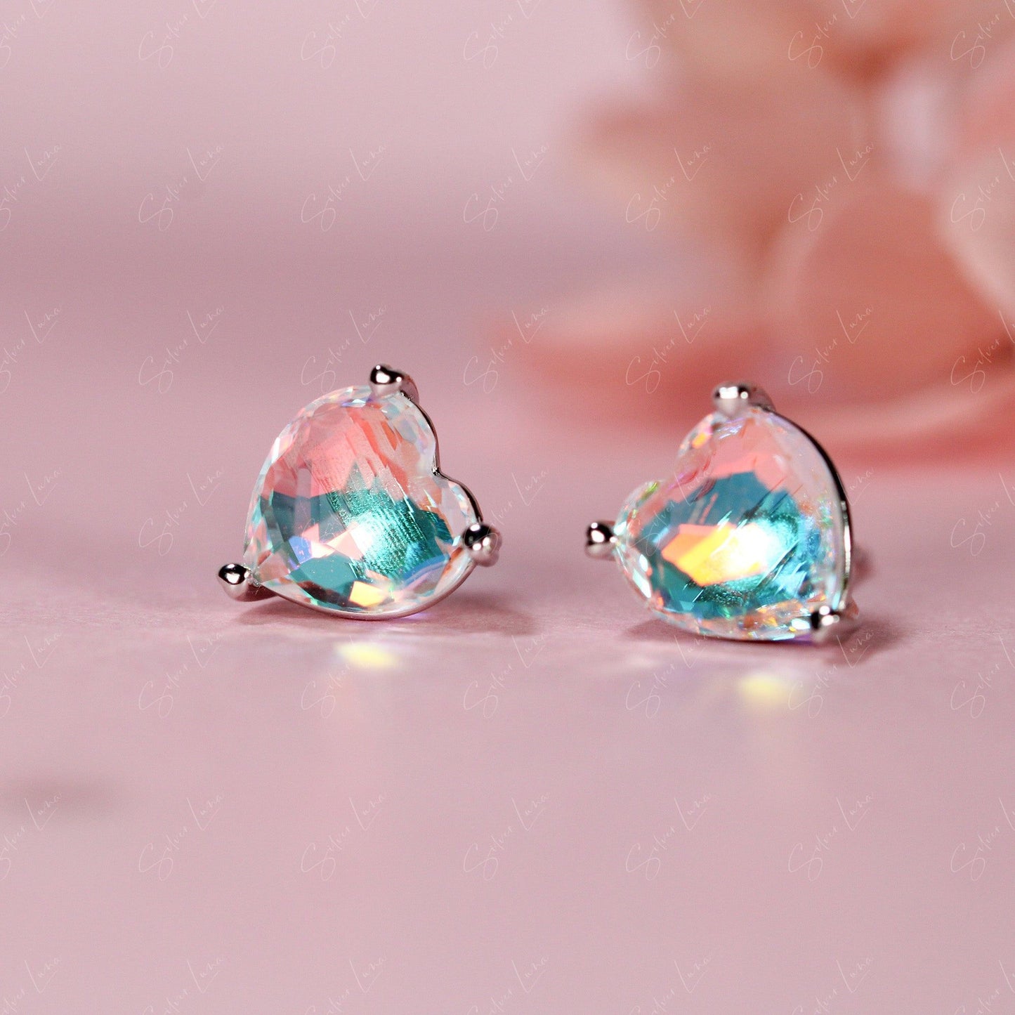 Rainbow heart crystal stud earrings