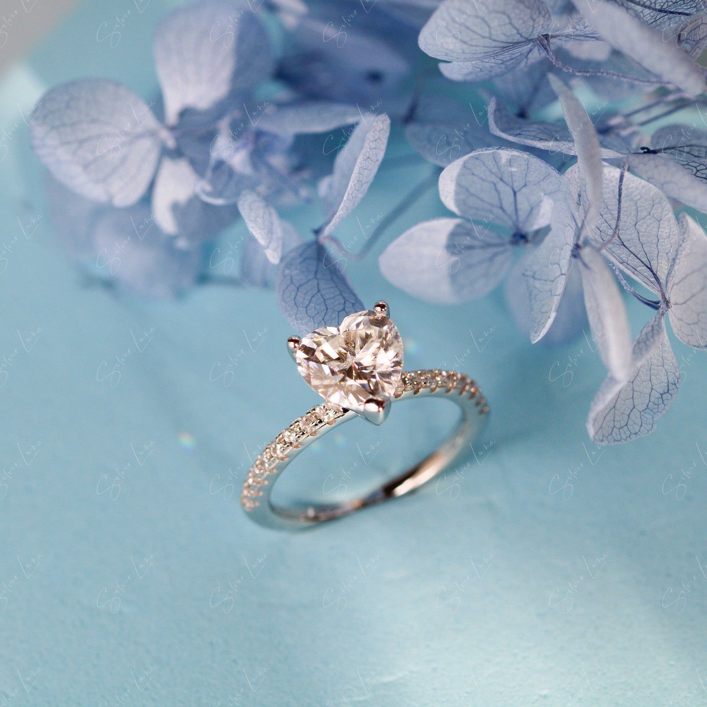 Valentine heart moissanite promise ring