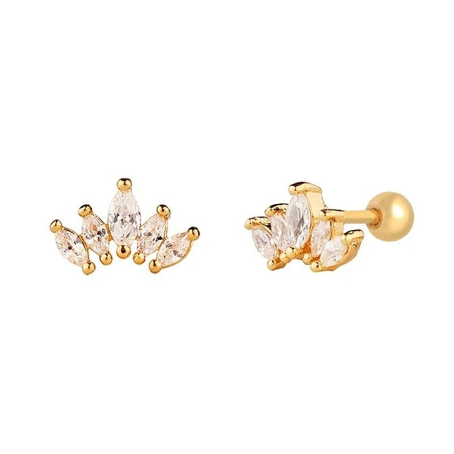 Cubic zirconia flower cartilage screw earrings