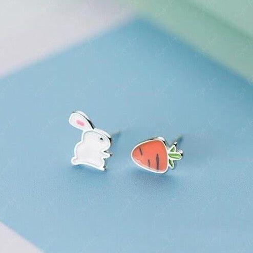 Rabbit and carrot stud earrings