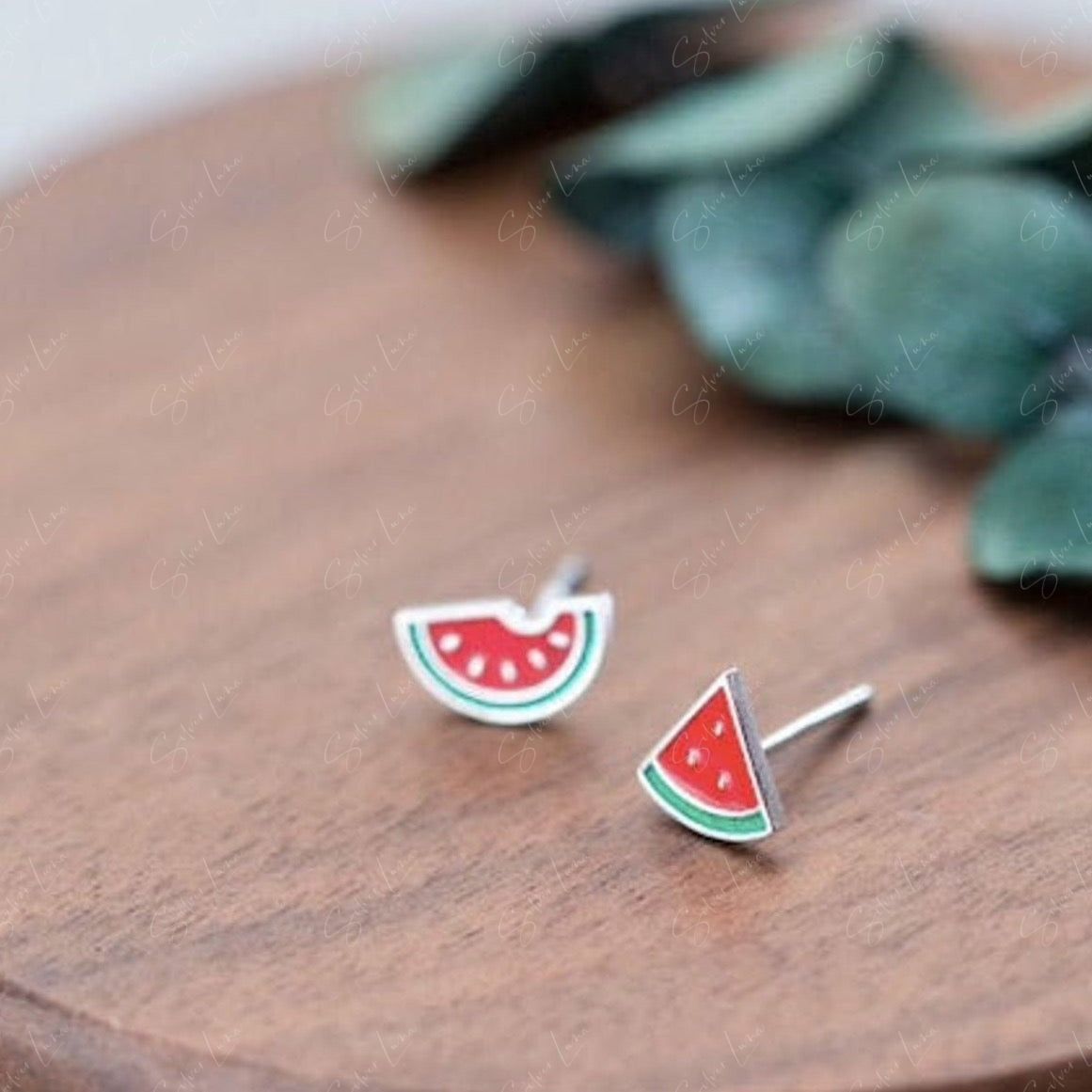 Hot summer watermelon sterling silver stud earrings