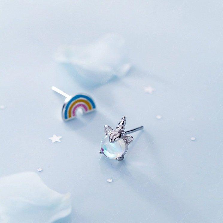 Rainbow and unicorn sterling silver stud earrings
