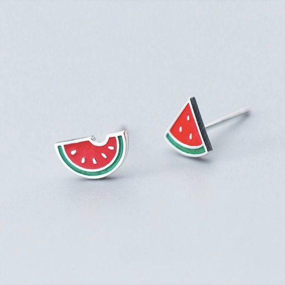Hot summer watermelon sterling silver stud earrings
