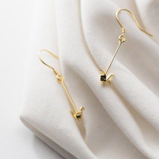 origami paper crane silver earrings