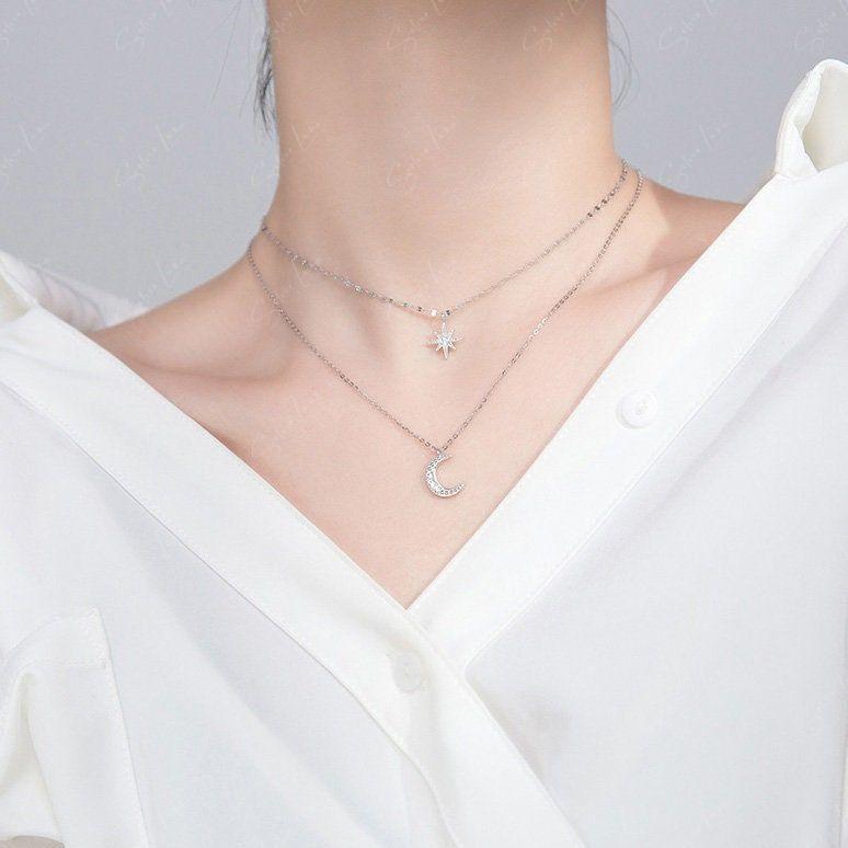 moon and star sterling silver necklace
