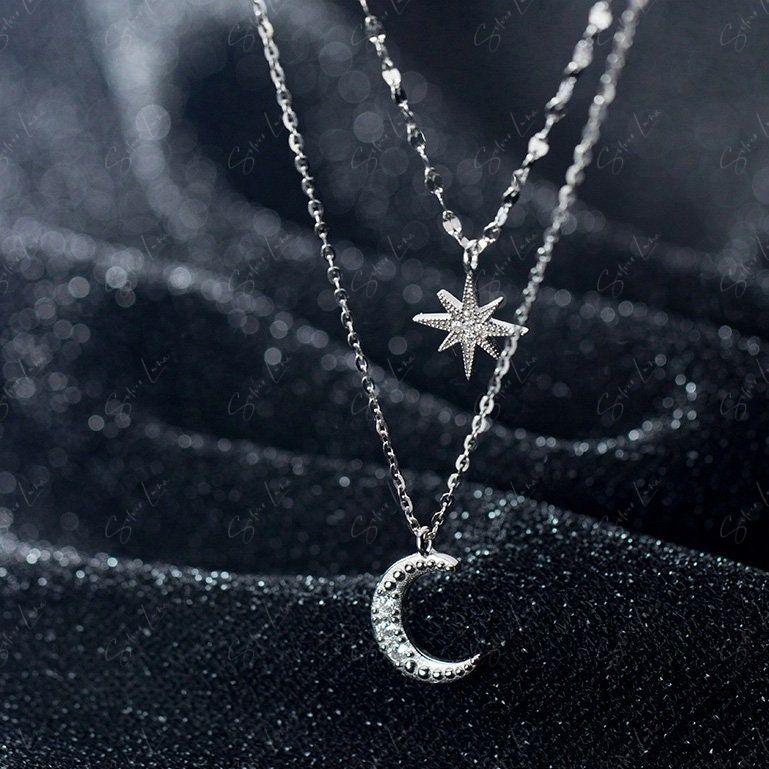 moon and star sterling silver necklace