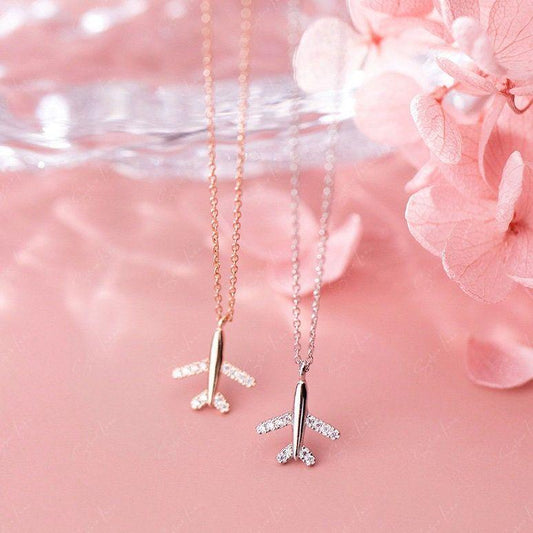dainty airplane pendant necklace
