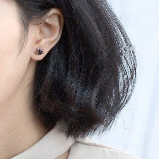 Tiny black spider sterling silver stud earrings