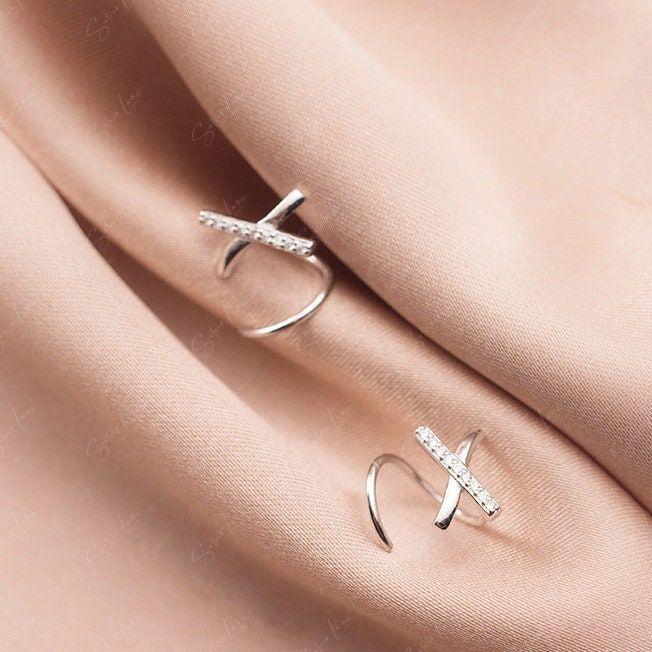 X letter spiral wrap sterling silver earrings