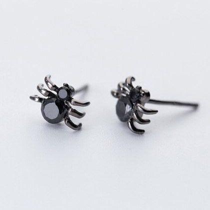 Tiny black spider sterling silver stud earrings