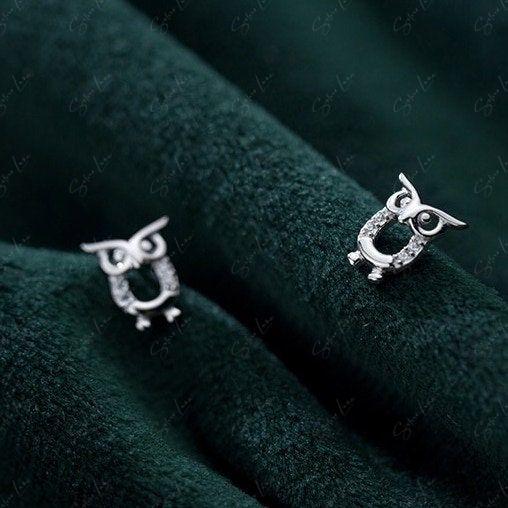 Cute owl sterling silver stud earrings
