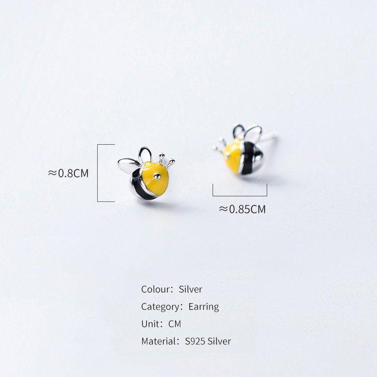 Enamel silver honey bees stud earrings