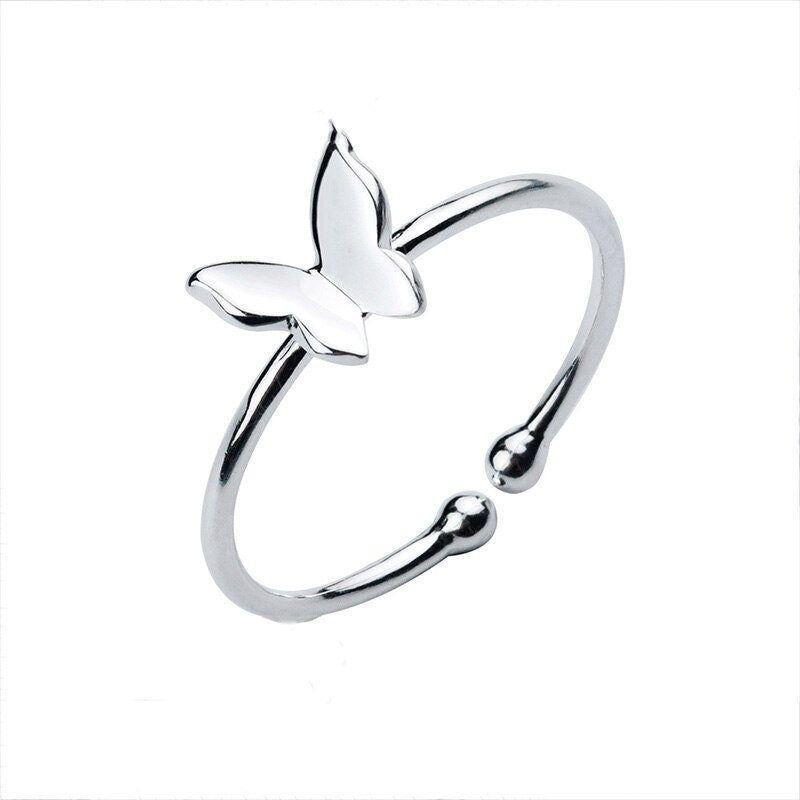 Dainty butterflies adjustable sterling silver ring