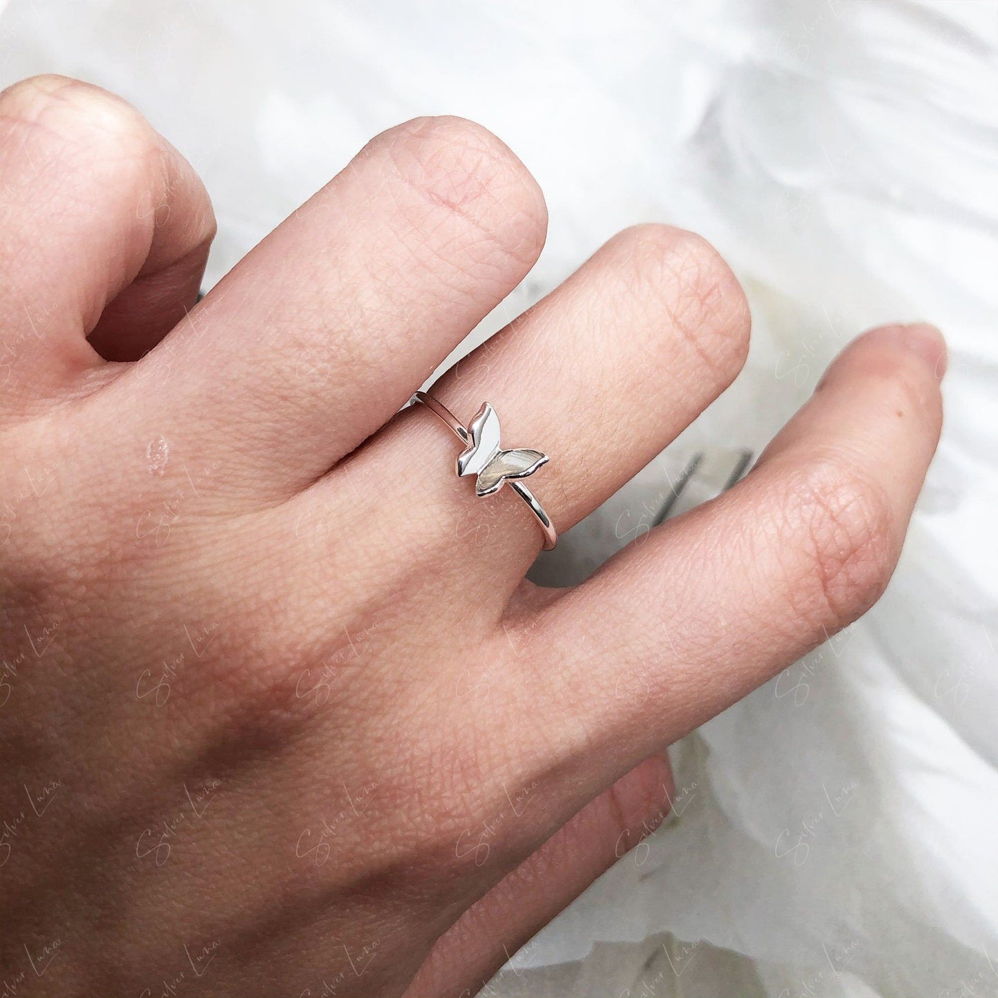Dainty butterflies adjustable sterling silver ring