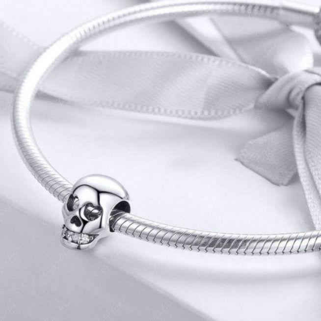 silver skull bead charm