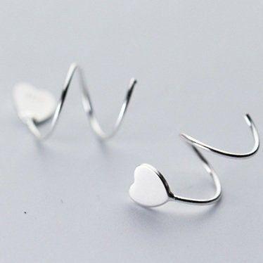 Heart spiral wrap sterling silver earrings