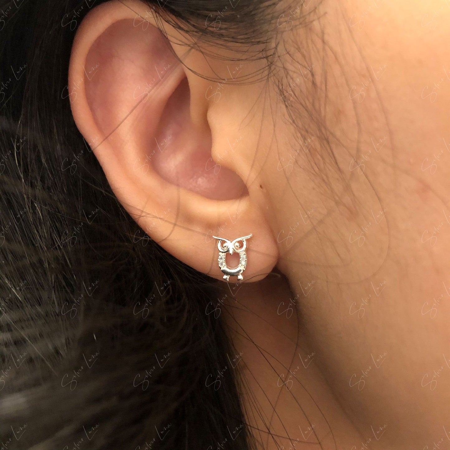 Cute owl sterling silver stud earrings