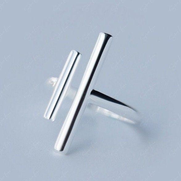 Geometric abstract stick open band ring