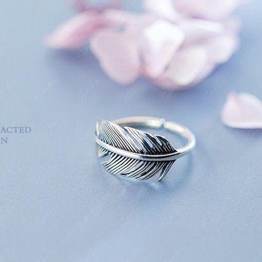 Feather wrap statement adjustable ring in sterling silver