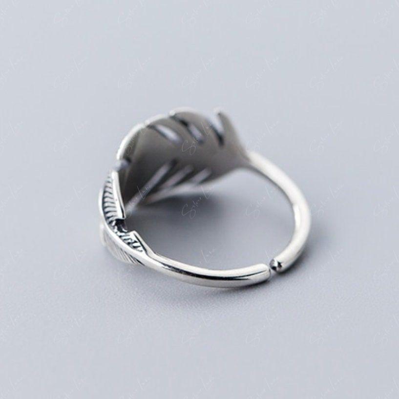 Feather wrap statement adjustable ring in sterling silver