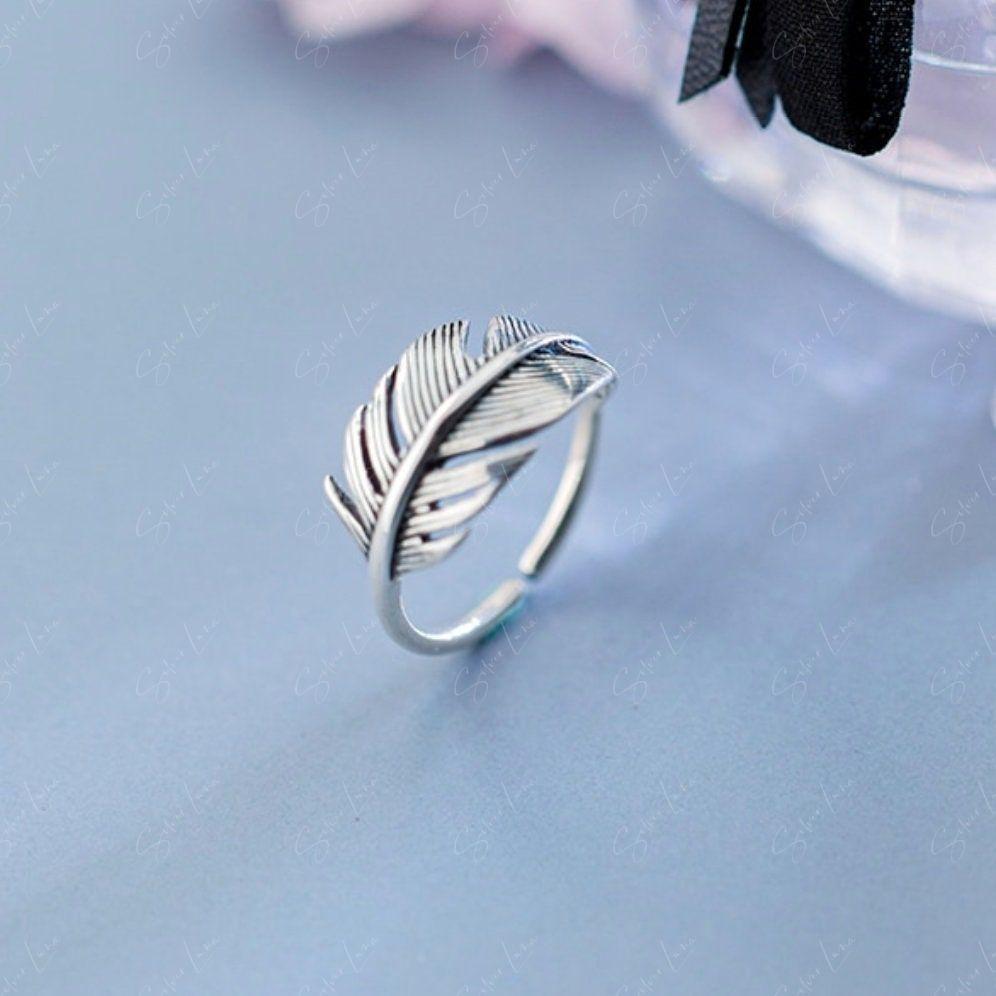Feather wrap statement adjustable ring in sterling silver