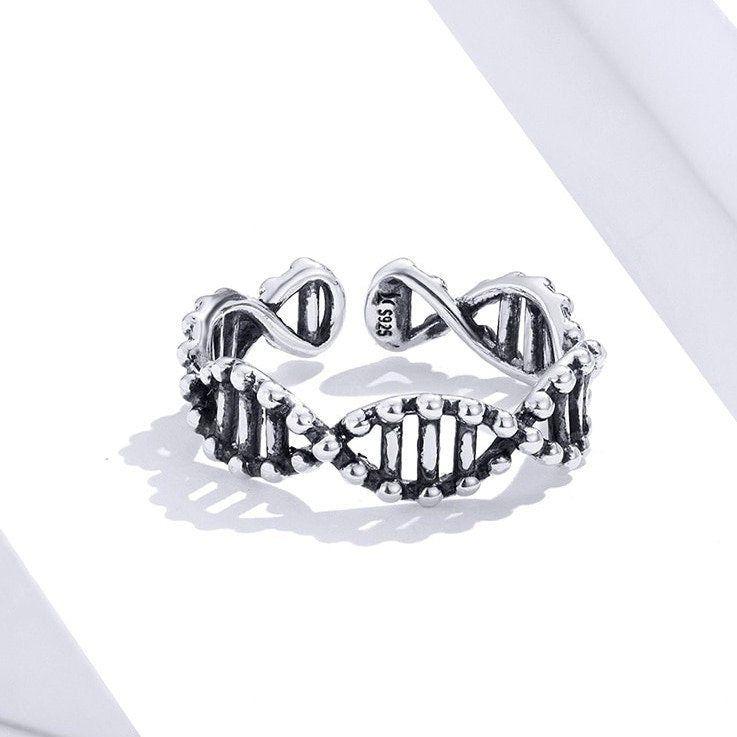 DNA strand adjustable sterling silver ring
