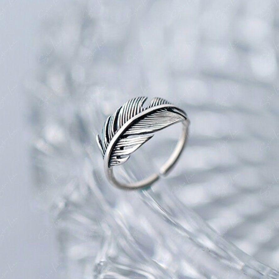 Feather wrap statement adjustable ring in sterling silver