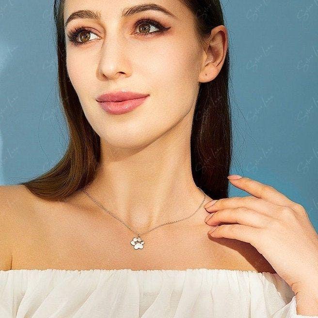 Dog paw pendant necklace in sterling silver