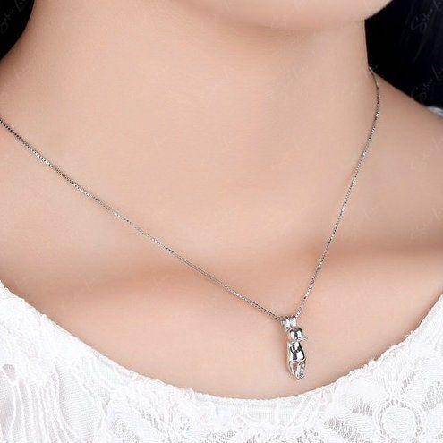Hanging cat sterling silver pendant necklace