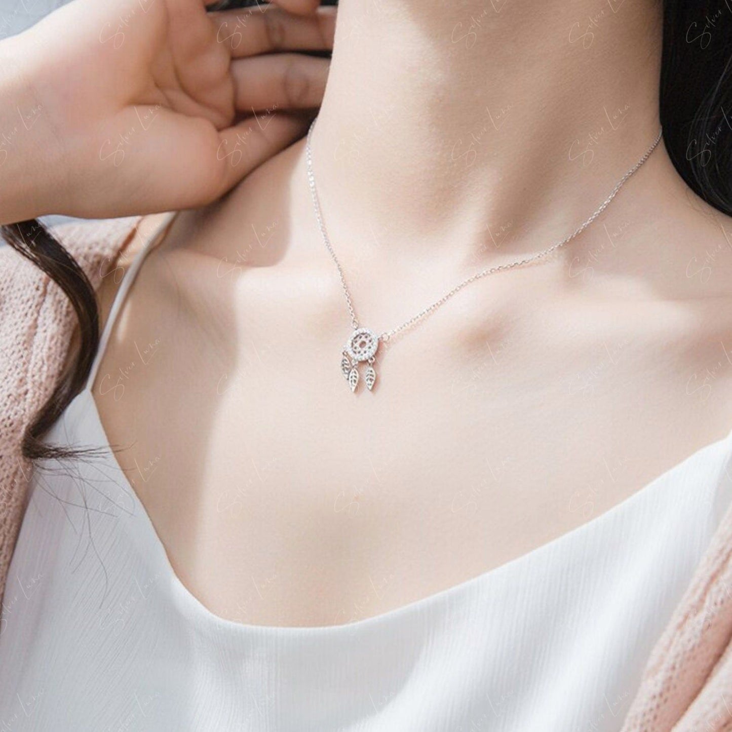 dream catcher necklace in sterling silver