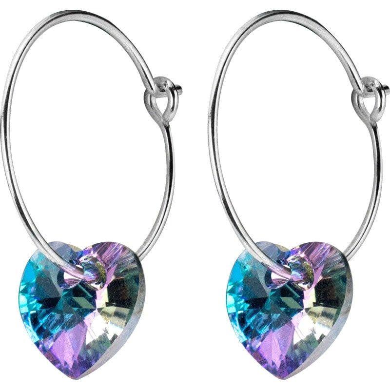 Crystal heart hoop sterling silver earrings