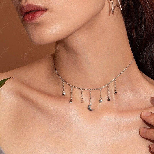 Moon star silver choker