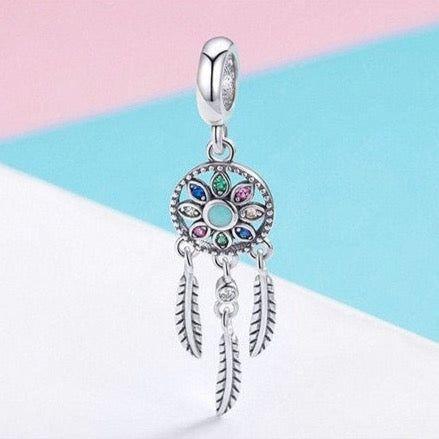Dream catcher sterling silver pendant charm