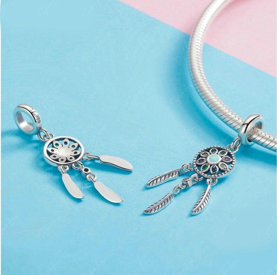 Dream catcher sterling silver pendant charm