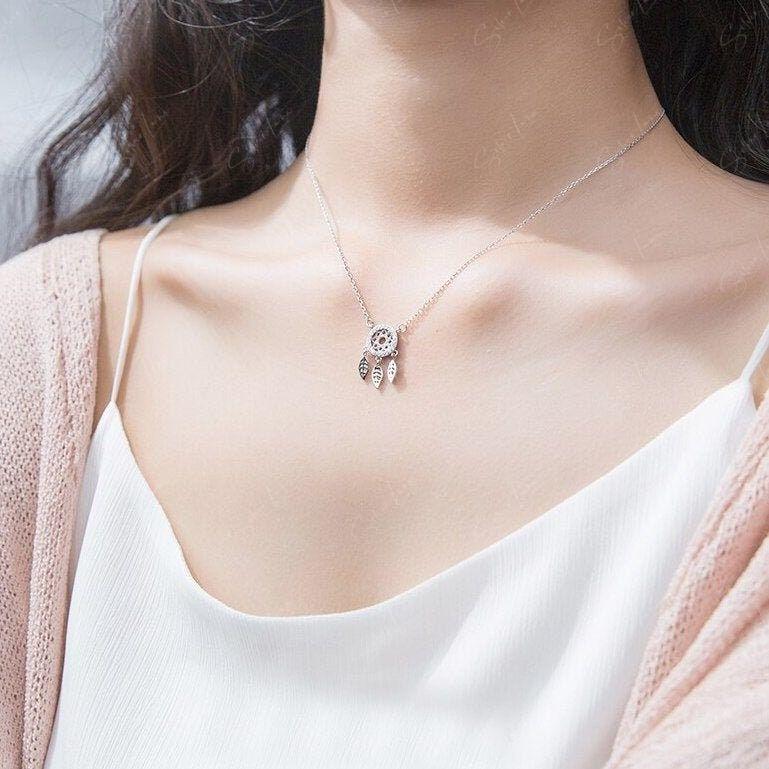 dream catcher necklace in sterling silver