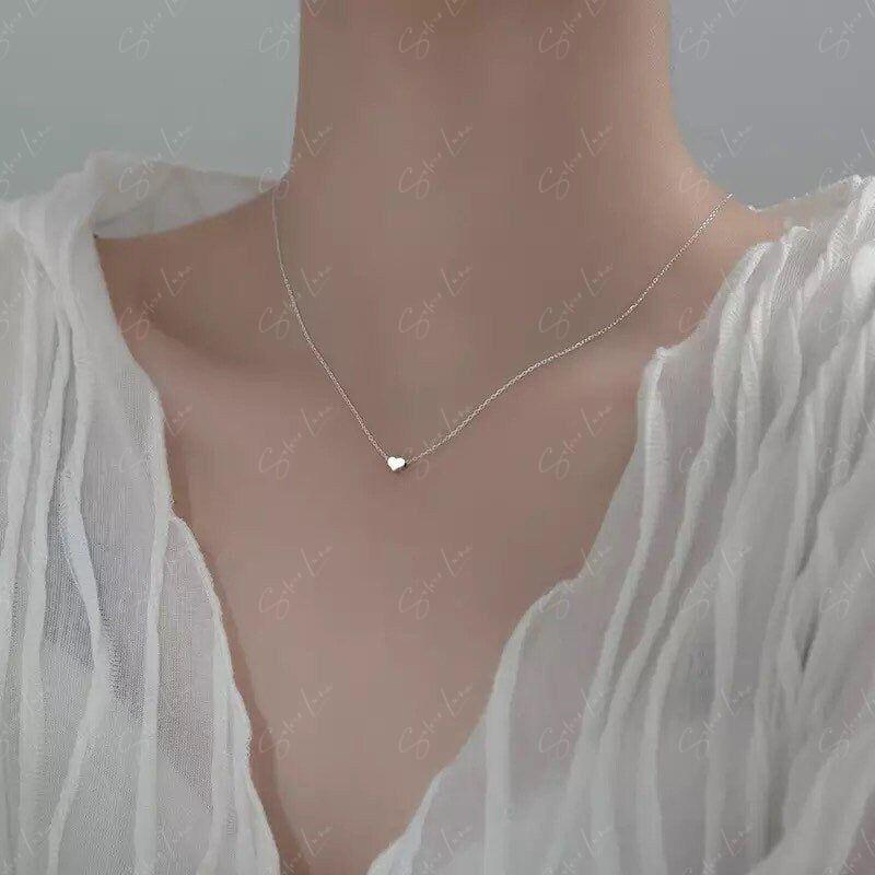 tiny heart sterling silver necklace