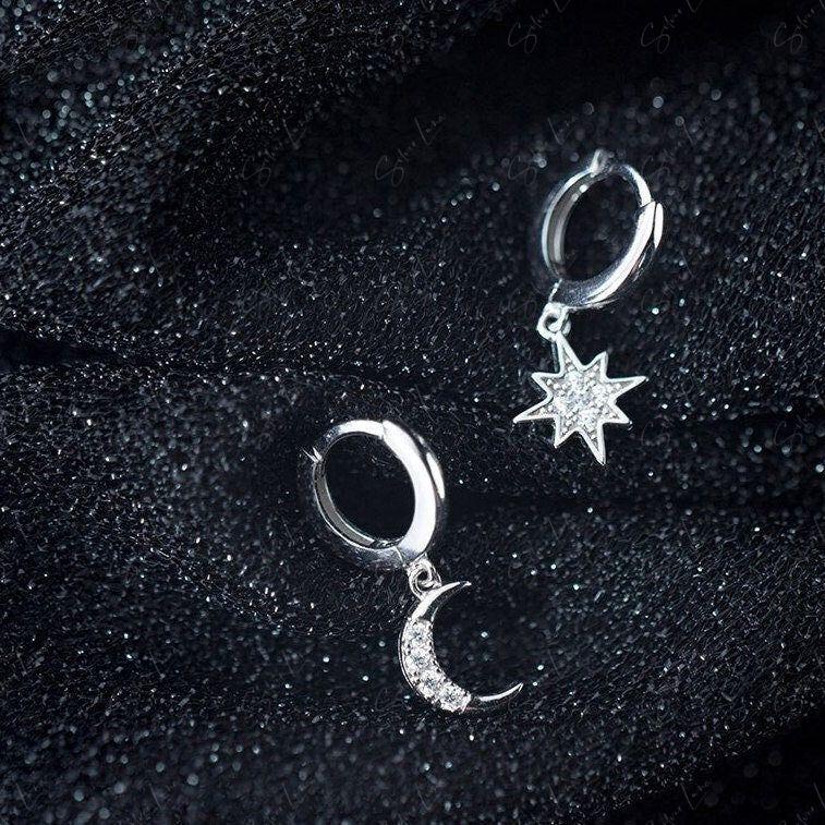 moon and star hoop earrings
