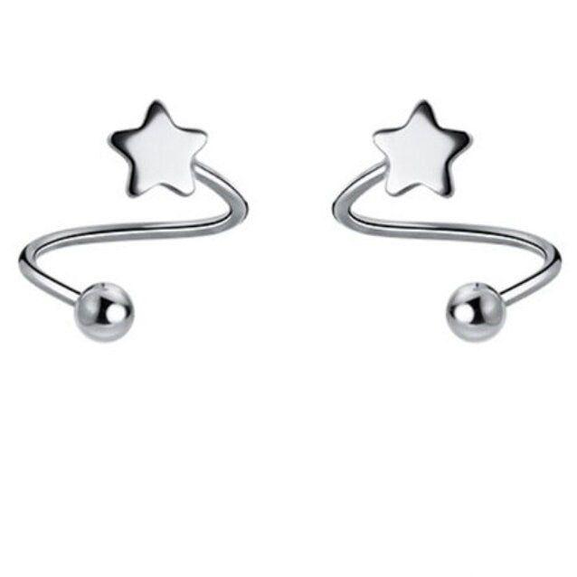 Spiral twist star screw ball sterling silver earrings