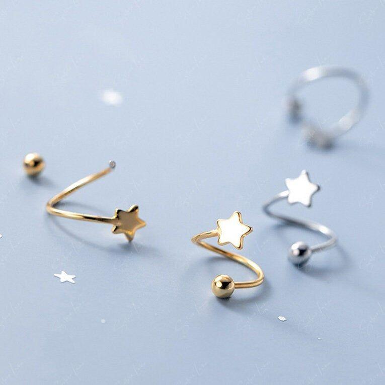 spiral star wrap screw ball earrings