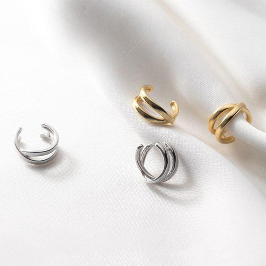 Cross clip on non piercing ear cuffs in sterling silver